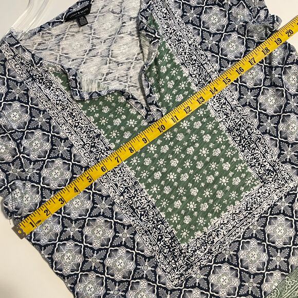 Lucky Brand Placed Scarf Knit Top Womens Large Blue Green Mixed Prints Boho Tee - Picture 6 of 7